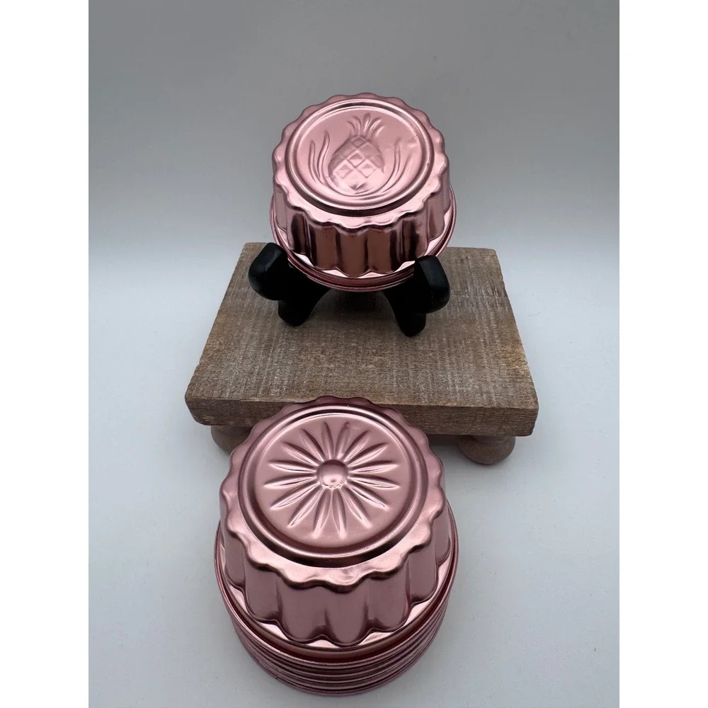 Vintage Rose Gold Aluminum Fruit Jelly Molds Set of 6 Mini Fluted Gelatin Tins